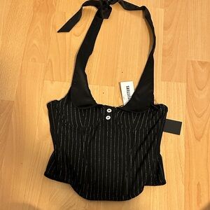 Urban Outfitters Black Pinstripe Halter Bustier Top